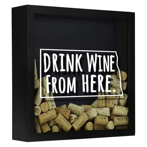 Torched North Dakota Drink Wine Cork Shadow Box Wall Mount Decor 13"x13"x3"