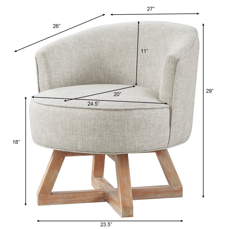 360° Swivel Accent Chair with Solid Wood, Linen Upholstered Barrel Chair, Cross Shaped Leg Armchair, Easy Assembly for Living Room, Light Gray