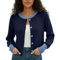 thumbnail image 2 of Cropped Cardigan Sweaters for Women Long Sleeve Color Block Crewneck Button Up Open Front Knit Cardigans Fall Tops, 2 of 6