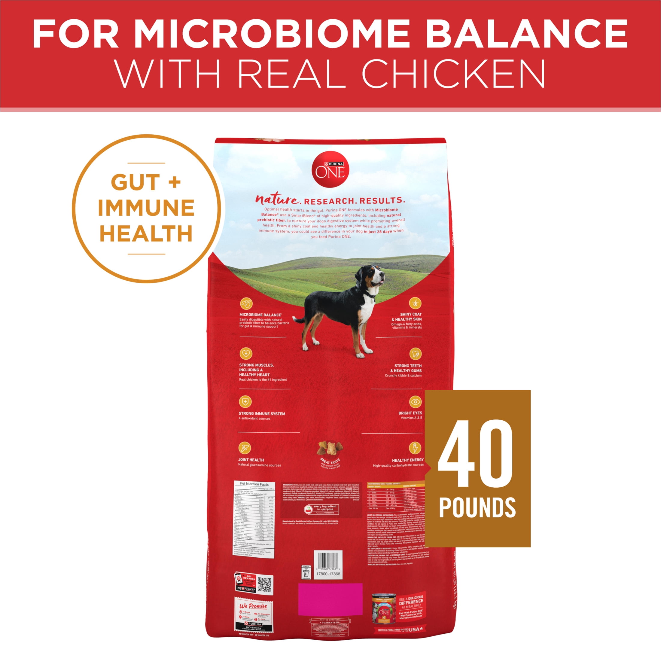 Purina One Dry Dog Food for Adult Dogs High Protein, Real Chicken & Rice, 40 lb Bag