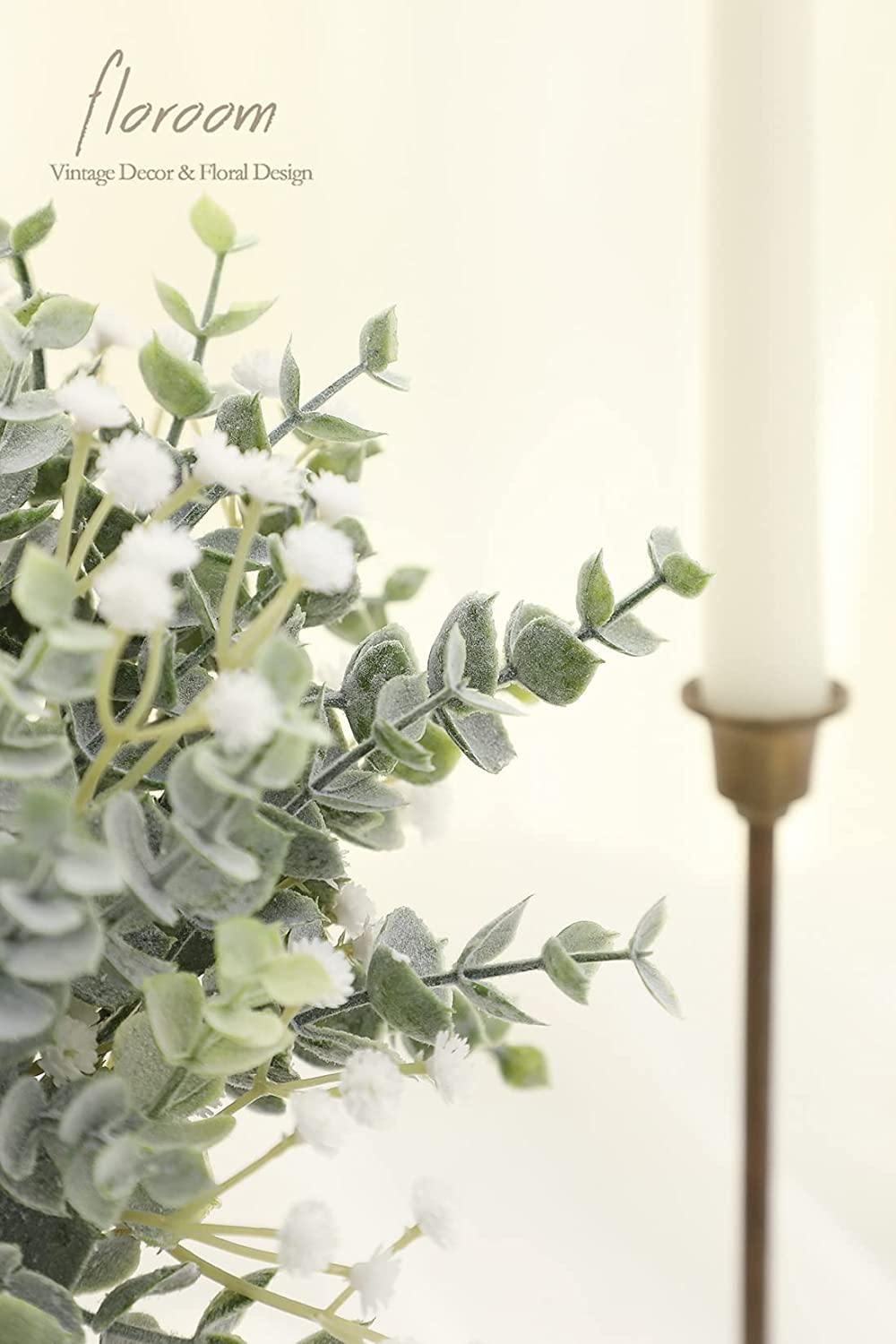 Artificial Flocked Eucalyptus Stems Faux Greenery Spray, 18pcs Best Filler Fake Plants for DIY Wedding Bouquet Centerpieces Arrangement