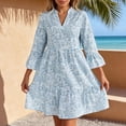 thumbnail image 2 of Floral Print A Line Dress With 3/4 Sleeves And Crew Neck For Casual Everyday Midi Dress With Flowy, 2 of 3