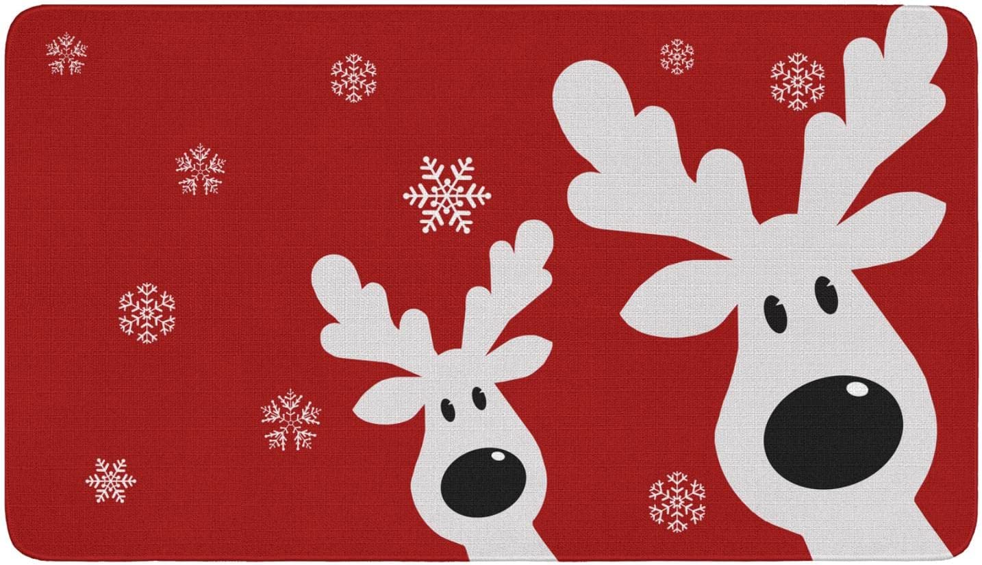 Peeking Reindeer Christmas Doormat Outdoor Entrance Red Christmas Rugs