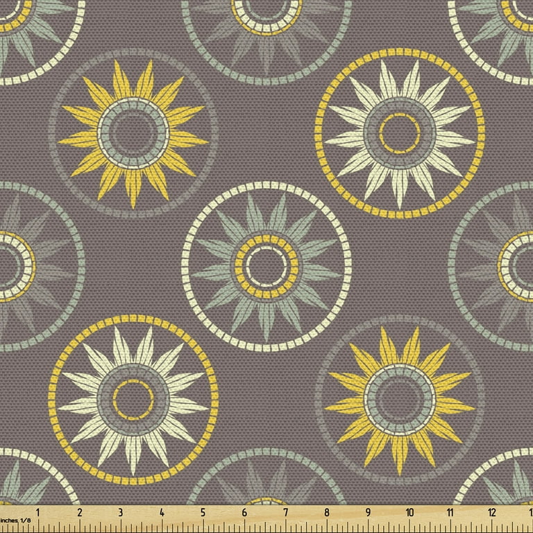 Boho Fabric by the Yard, Continuous Pastel Sun Motif, Upholstery Fabric for  Dining Chairs Home Decor Accents, Warm Taupe Yellow by Ambesonne 