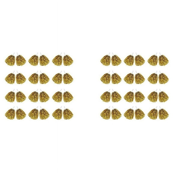 48Pcs Cheerleading Pom Poms Metallic Foil Cheer Pom Poms with Plastic Handle for Adults Kids Cheerleaders Yellow