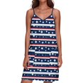 thumbnail image 2 of Women's Casual V-Neck Sundress, Sleeveless Summer Dress with Patriotic Print and Pockets, Comfortable Apparel for Festivals and Travel,Dark Blue L, 2 of 5