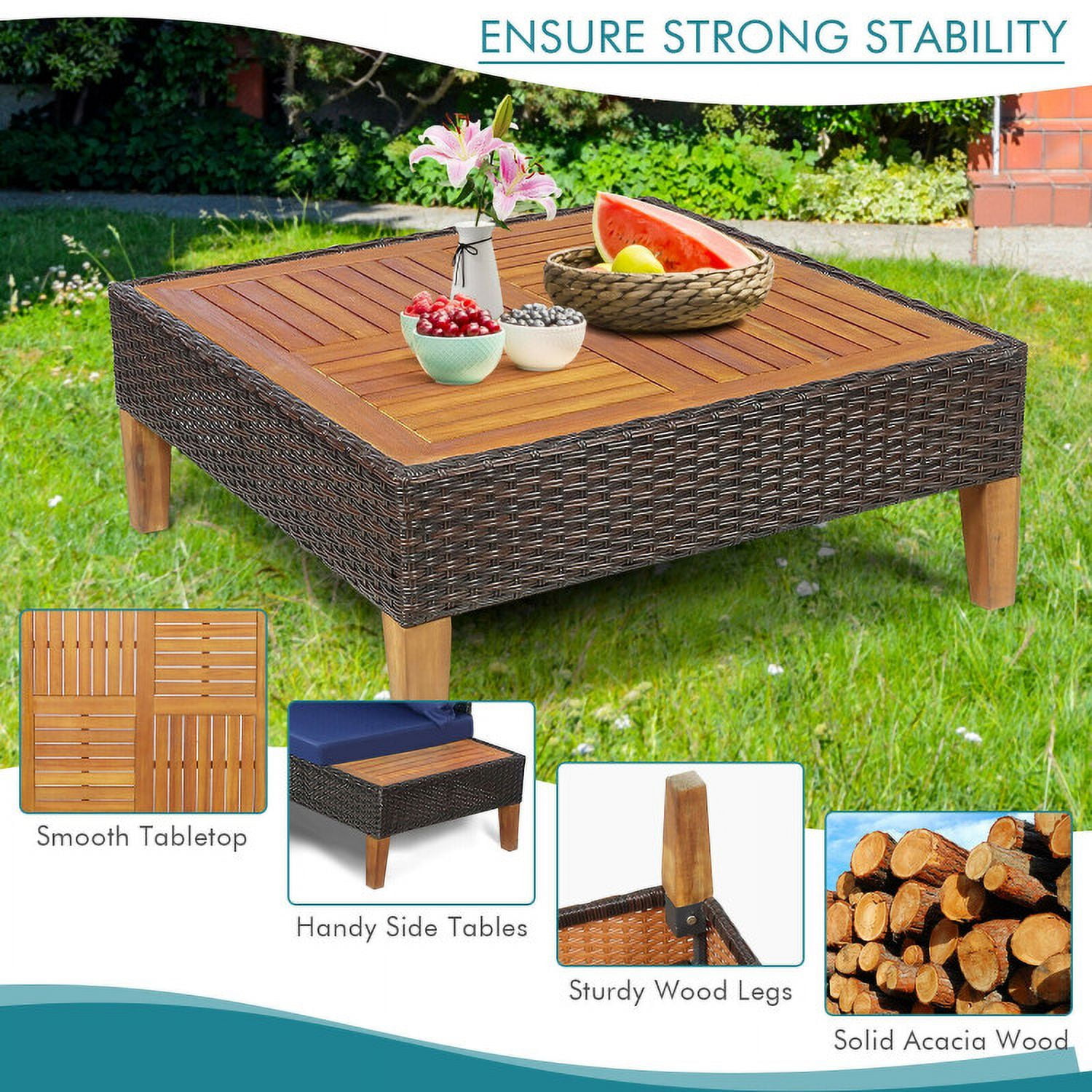 Aimee Lii 4 Pieces Patio Cushioned Rattan Furniture Set with Wooden Side Table, Outdoor Patio Set, Navy Aimee Lii 4 Pieces Patio Cushioned Rattan Furniture Set with Wooden Side Table, Outdoor Patio Set, Navy