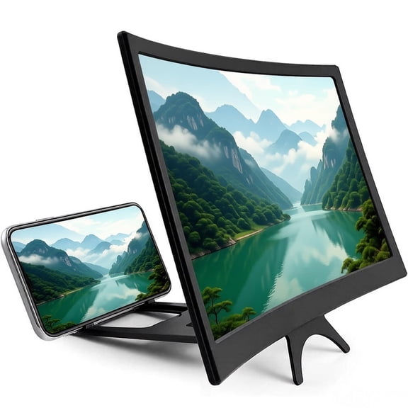 LQQBOX 12 Inch Screen Magnifier, 3D Magnifier Projector Screen, Foldable Phone Stand with Curved Screen Amplifier – Compatible with All Smartphones