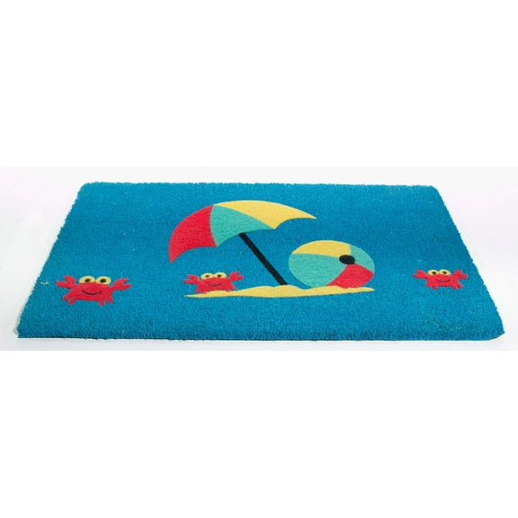 Imports Decor Crab's Beach Vinyl Backed Coir Doormat with Flocked Pattern, 30 x 18 x 1/2"