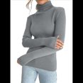 thumbnail image 1 of Suéteres Acanalados para Mujer, Lindos Suéteres de Punto de Cuello Alto, Ajustados y Cálidos Gris un Tamaño, 1 of 9