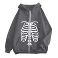 thumbnail image 4 of Halloween Sweatshirt for Women Zip Up Hoodie Oversized Streetwear Skeleton Graphic Pullover Casual Sweatshirt Outerwear for Daily Leisure Gray S, 4 of 5