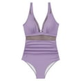 thumbnail image 3 of Womens Sexy Mesh One Piece Swimsuit Ruched Slimming Shapewear Bathing Suit Swimwear High Waisted V Neck Swimsuit Sets for Women, 3 of 6
