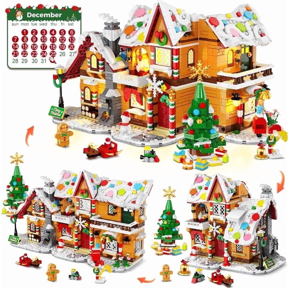 HOGOKIDS Christmas Advent Calendar 2026, 1962PCS 24-Day Building Blocks Set with LED Light, 3-in-1 Gingerbread House Holiday Display Model for Teens and Adults