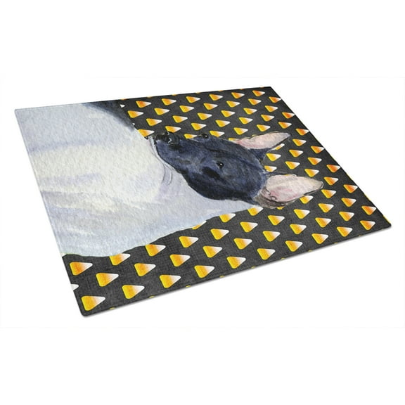 Caroline's Treasures Rat Terrier Candy Corn Halloween Portrait Glass Cutting Board Large