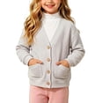 thumbnail image 7 of Rrxhxhs Cardigan for Girls Solid Color V-Neck Button Front Long Sleeve Loose Casual Sweater Cover Up with Pockets, 7 of 7