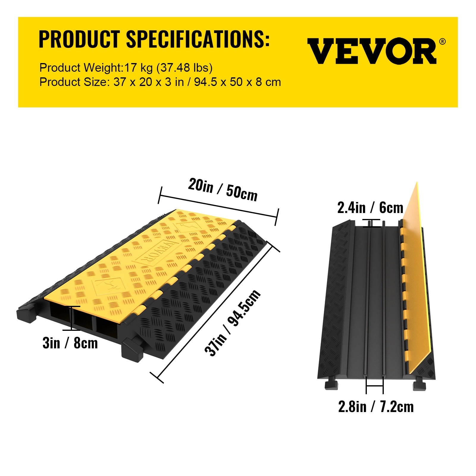 VEVOR 5 Channel Rubber Electrical Wire Cable Protector Ramp. Cover Guard Warehouse