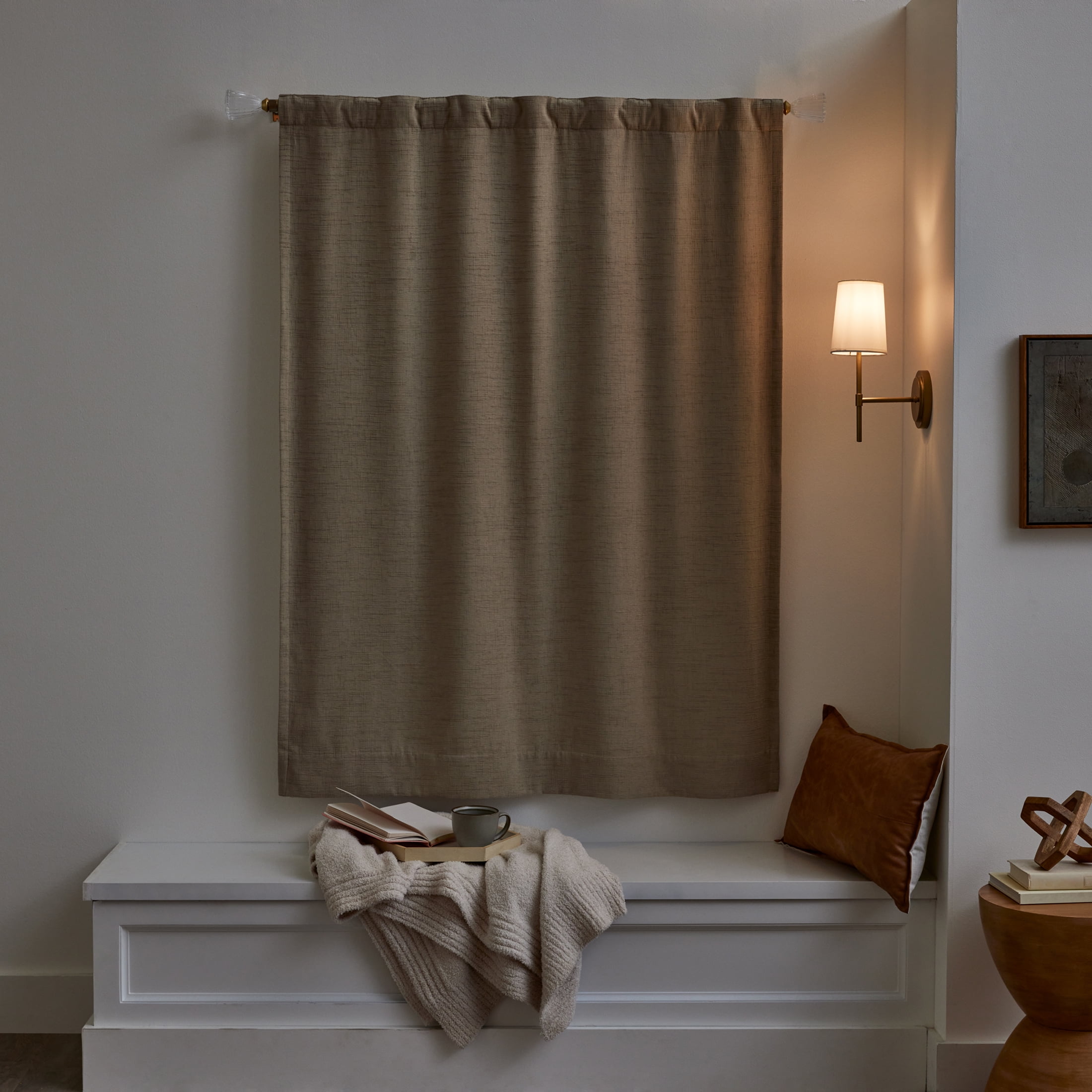 Better Homes & Gardens Textured Solid Chenille Blackout Single Curtain Panel, Beige, 50"W x 63"L