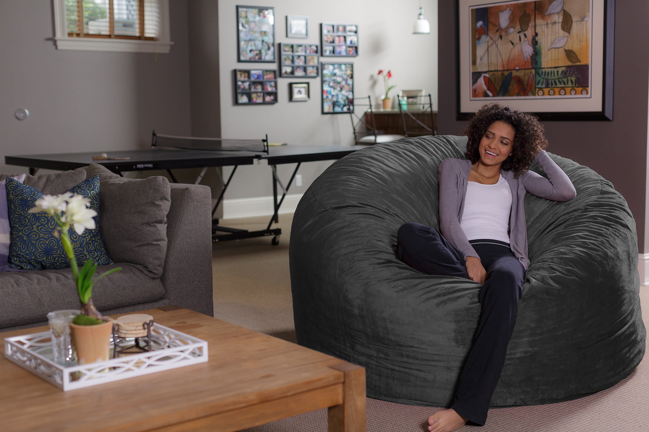Sofa Sack Bean Bag Chair, Memory Foam with Microsuede Cover, Kids, Adults, 6 ft, Charcoal
