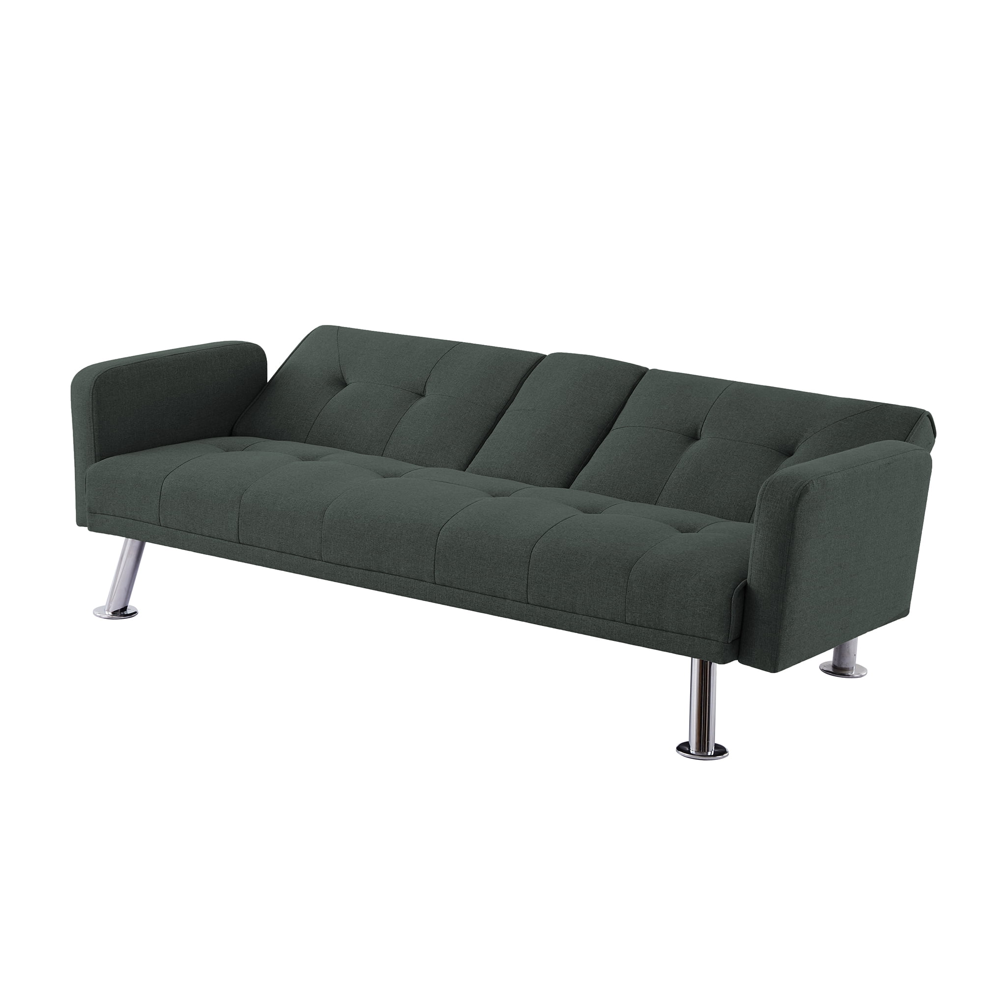 Aukfa Futon Tufted Back Convertible Sofa with 2 Cup Holders - 72" Twin -Dark Gray