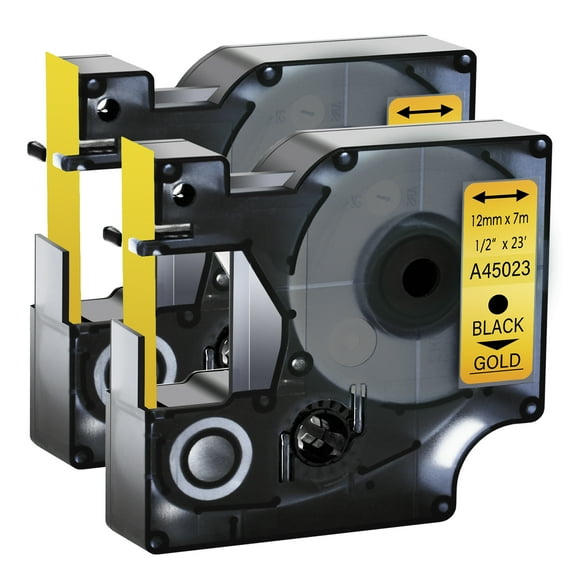 GREENCYCLE 2PK Compatible for DYMO D1 Label Tape 45023 12mm 7m Black on Gold for LabelManager LabelPoint LabelWriter Label Maker