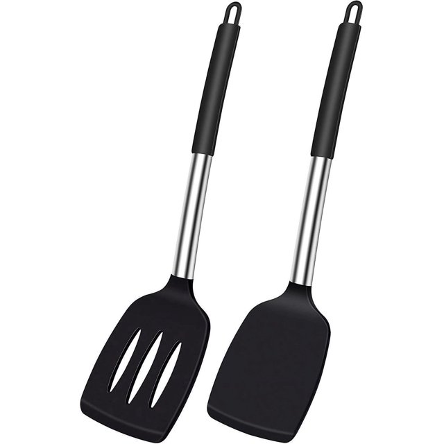 BRILLAR Espátula de silicona resistente al calor para cocinar y hornear, sin BPA, grande, negra