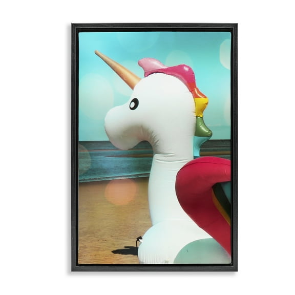 Stupell Industries Unicorn Basking in Bokeh Fantasy & Sci-Fi Painting Black Floater Framed Canvas Art Print Wall Art, 17 x 25