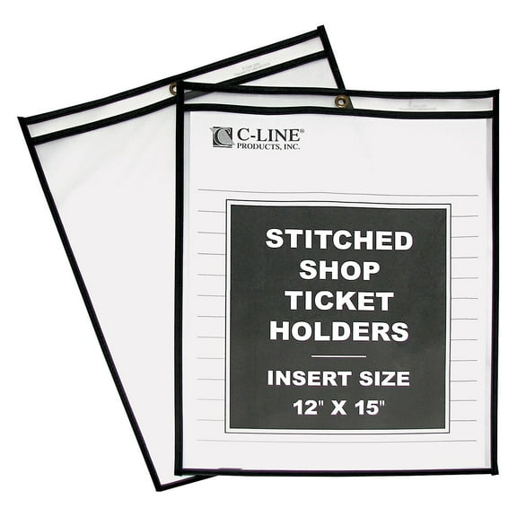 C-Line 46125 Shop Ticket Holders, Stitched, Both Sides Clear, 12 X 15, 25-BX