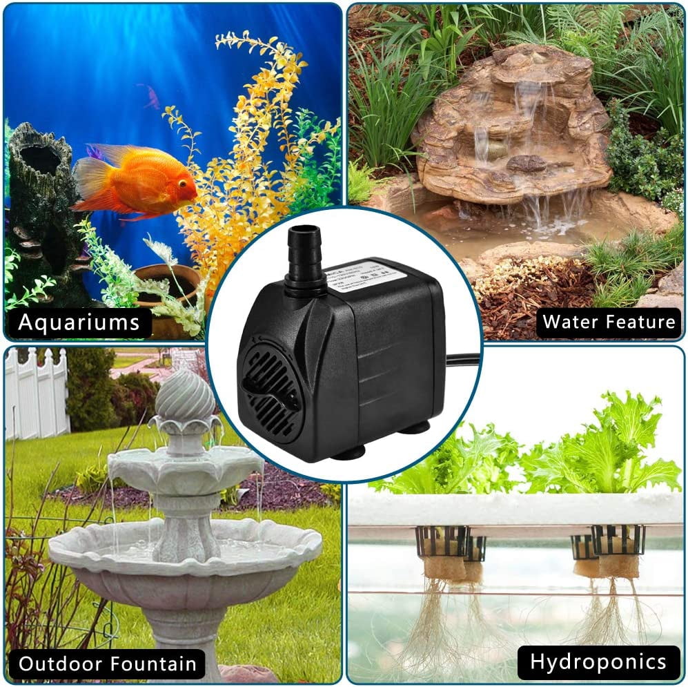 220GPH Ultra Quiet Fountain Pump (15W 800L/H), Small Submersible Pump for Pond, Water Feature, Aquariums, Hydroponics, Indoor or Outdoor Fountain