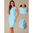 thumbnail image 2 of DARING DIVA Boat Neck Sleeveless Ruched Pencil Dress XS Sky Blue, 2 of 6
