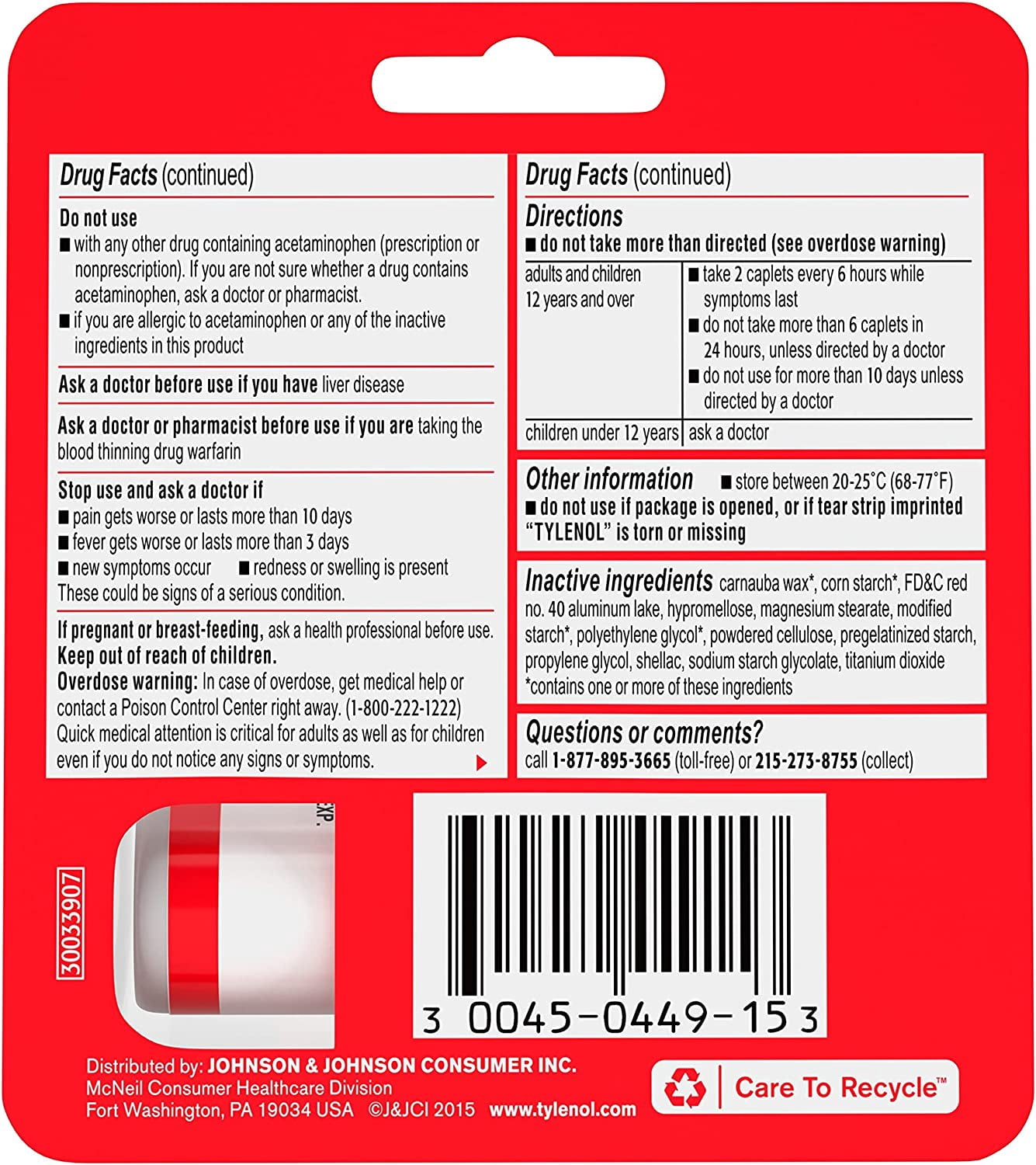 Product Of Tylenol Extra Strength, Pain/Fever Reducer Vials, Count 12 (10Caps) - Headache/Pain Relief / Grab Varieties & Flavors