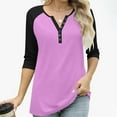 thumbnail image 5 of Felirenzacia Women's Button Down Raglan Shirt Tunic Top 3/4 Sleeve Color Block Henley Shirt, 5 of 6