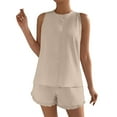 thumbnail image 2 of Deals Yteetum 2025 Short Sets for Women Summer Solid Color Loose Sleeveless T Shirts and Shorts Sets Ladies Comfortable Lightweight Tank Top and Ruffle Soft Shorts Two Piece Set Suits, 2 of 9