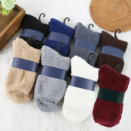 

harmtty 8 Pairs Floor Socks Wear-resistant Skin-touch Good Elastic Easy Cleaning Thick Thermal Breathable Winter Warm Fluffy Men Socks for Bedroom Coffee