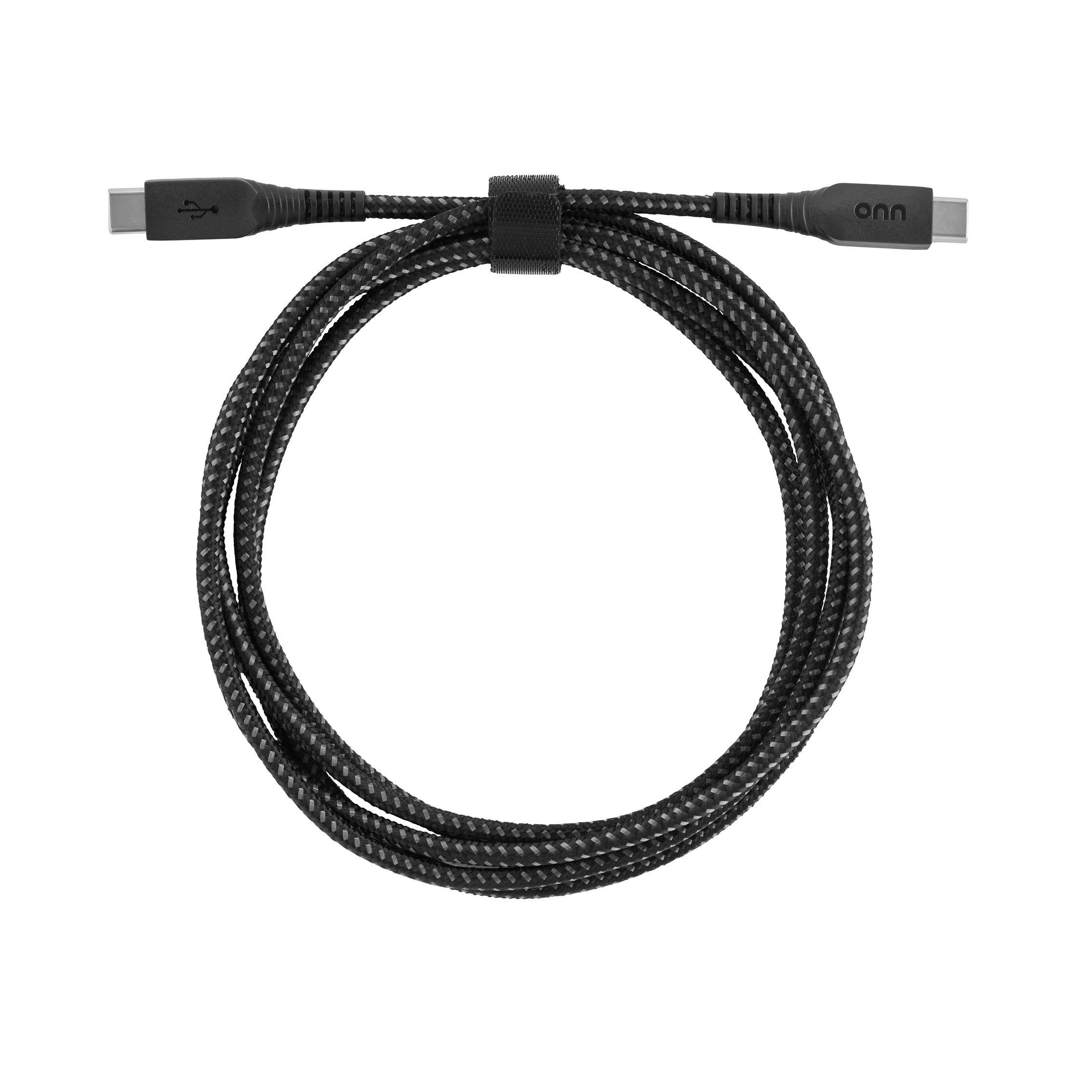 (2 pack) onn 6ft USB-C to USB-C Braided Charging Cable, USB-IF Certified, Black - Compatible with iPhone, Samsung, Pixel, iPad Pro