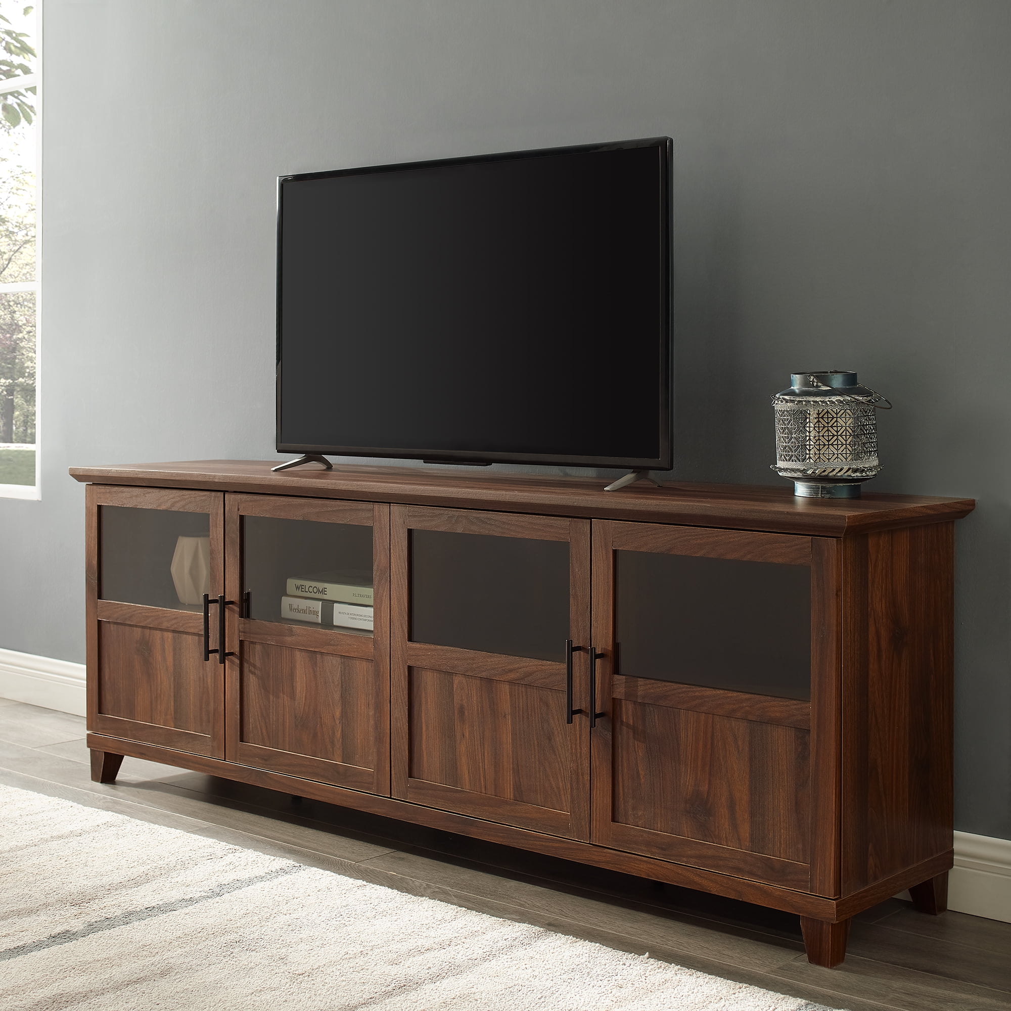 Woven Paths Farmhouse 4 Door TV Stand for TVs up to 78", Dark Walnut