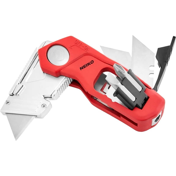00678A 4-In-1 Folding Utility Knife Box Cutter Knives & Wire Stripper Tool Hex Bit Holder Work Storage Carpet Knife Heavy Duty Cutter Great work knife for men women