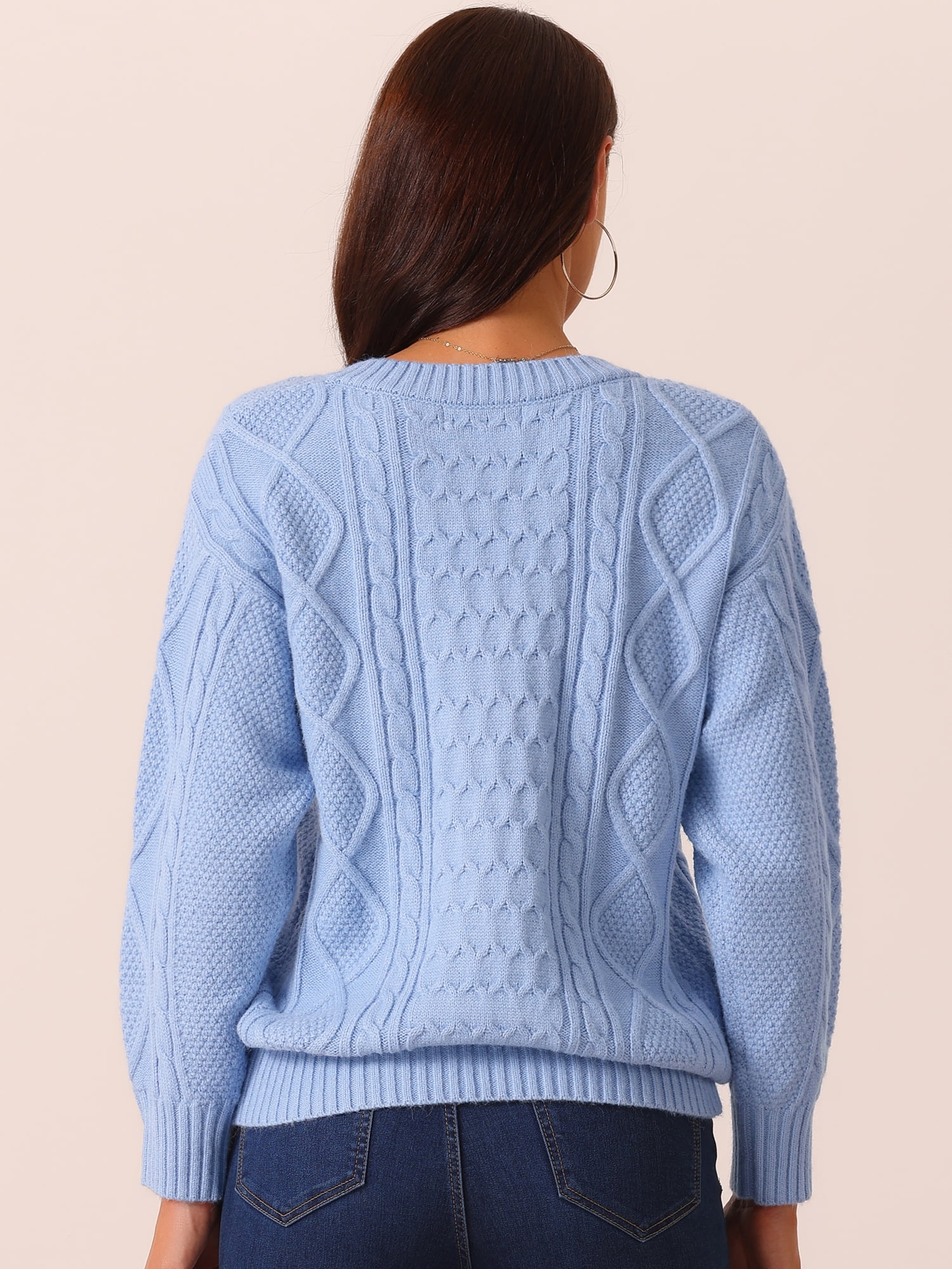 DARING DIVA V Neck Long Sleeve Sweater Casual Loose Chunky Pullover XL Blue