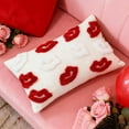 thumbnail image 4 of Red Lips Throw Pillow, White Fluffy Textured, Decorative Cushion, Valentine's Romance Theme for Couch Sofa Home Decor Gift (18X18 Inch), 4 of 7