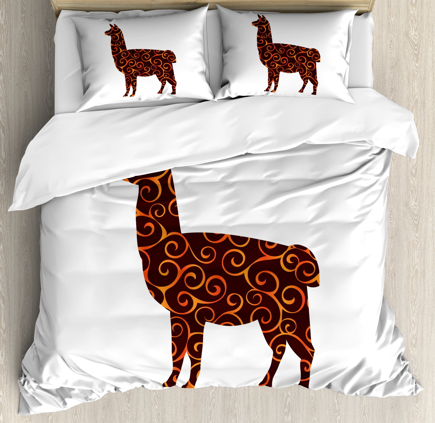 Llama King Size Duvet Cover Set South American Domestic Animal Llama King Size Duvet Cover Set South American Domestic Animal Silhouette With Swirled Lines Abstract Alpaca Design Decorative 3 Piece Bedding 2