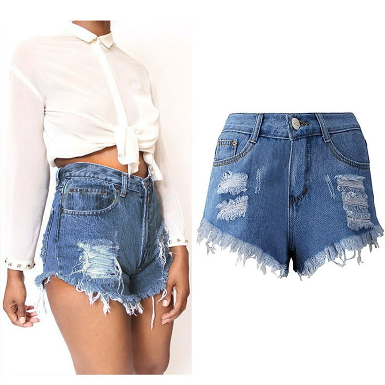 QerMiosap Women's Jean Shorts Skinny Booty Short Jean Mid Waist Ripped  Distressed Denim Short Soft Summer Hot, Blue, X-Small : :  Clothing, Shoes & Accessories