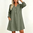 thumbnail image 5 of TEAJOPSUU Women's Midi Dresses Cotton Blend Loose Fit V Neck Button Placket Long Sleeve Dresses with Pockets Casual Solid Color Dresses Olive Green, 5 of 7