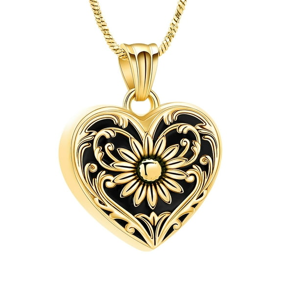 Sunflower Cremation Urn Necklace for Ashes Keepsake Cremation Jewelry for Women Heart Stainless Steel Memorial Necklaces Ash Holder for Human / Pets