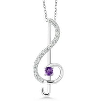 Gem Stone King Purple Amethyst Treble Clef Music Note Pendant Necklace for Women | 925 Sterling Silver | Jewelry Gift for Women By Keren Hanan | 0.29 Cttw | With 18 inch Silver Chain