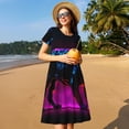 thumbnail image 4 of Naloa Futuristic Purple Panther A、 Print Womens Summer A-Line Dress with Pockets,Short Sleeve Dresses,Flowy Beach Swing Dress for Vacation Travel, 4 of 6