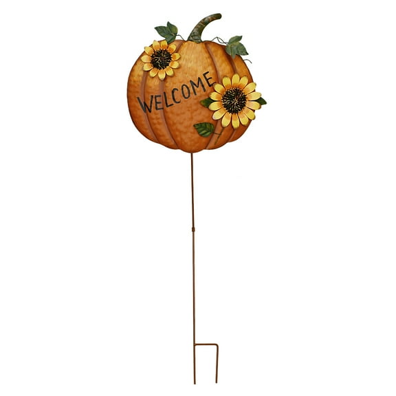 Metal Pumpkin Stake Outdoor Fall Decor, Rustic Pumpkin Yard Stakes Sunflower Decor Thanksgiving Outdoor Stake Fall Autumn Harvest Halloween Lawn Walkway or Planter Pumpkin Garden Stake