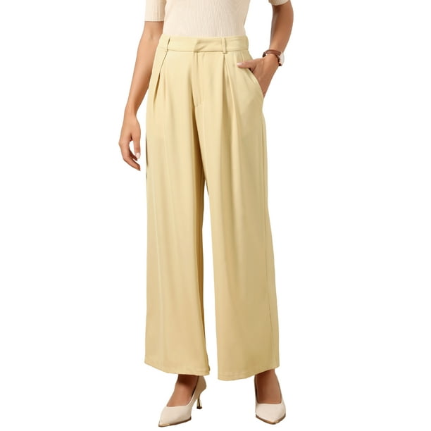Pantalones de pierna ancha INSPIRE CHIC para mujer, pantalones de oficina de cintura alta con bolsillos M color caqui