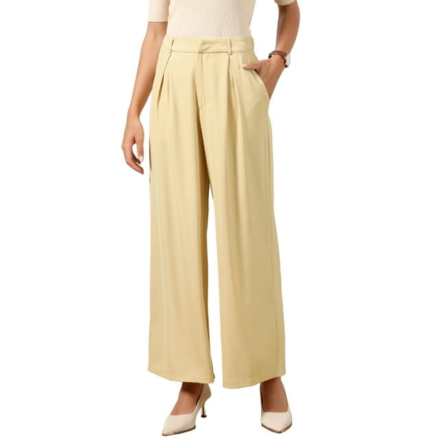 Pantalones de pierna ancha INSPIRE CHIC para mujer, pantalones de oficina de cintura alta con bolsillos, color caqui, talla L