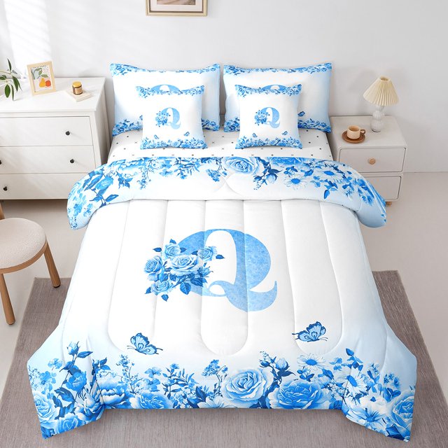Erosebridal Monogrammed Bed in a Bag Full size,Personalized Initial Bed Set,Letter Decoration,Reversible,7pcs