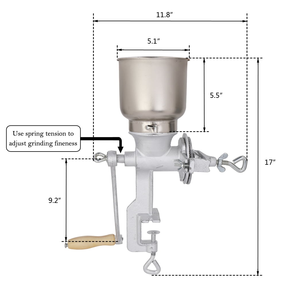 Hand Crank Coffee Grinder, Nut Grinder with Adjustable Grinding Precision for Nut, Spice, Wheat, Coffee, Cast Iron Mill Grinder with Table Clamp, Home Kitchen Commercial Office Use, Silver