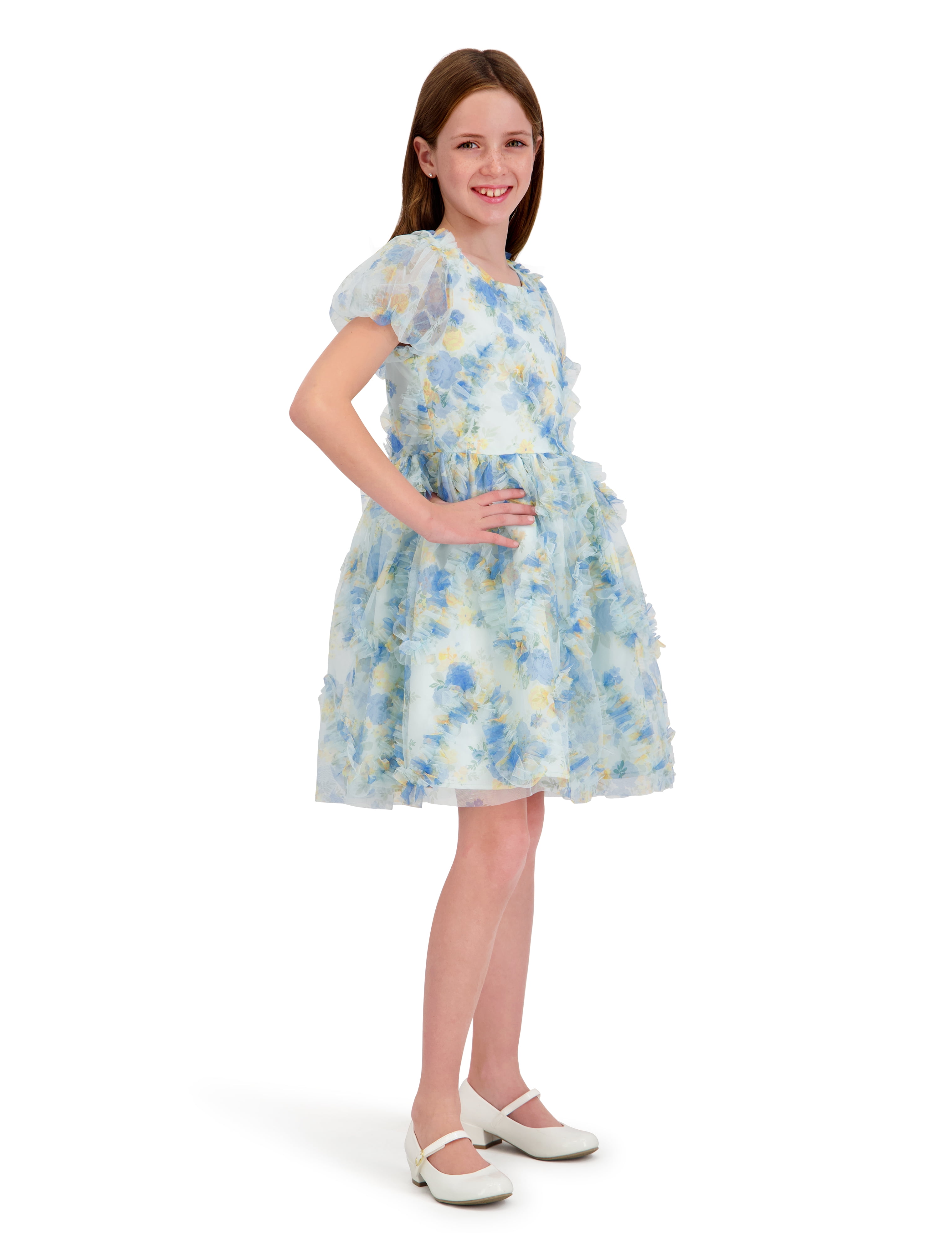 Kensie Girl Short Sleeve Allover Printed Ruffle Dress, Sizes 4-16